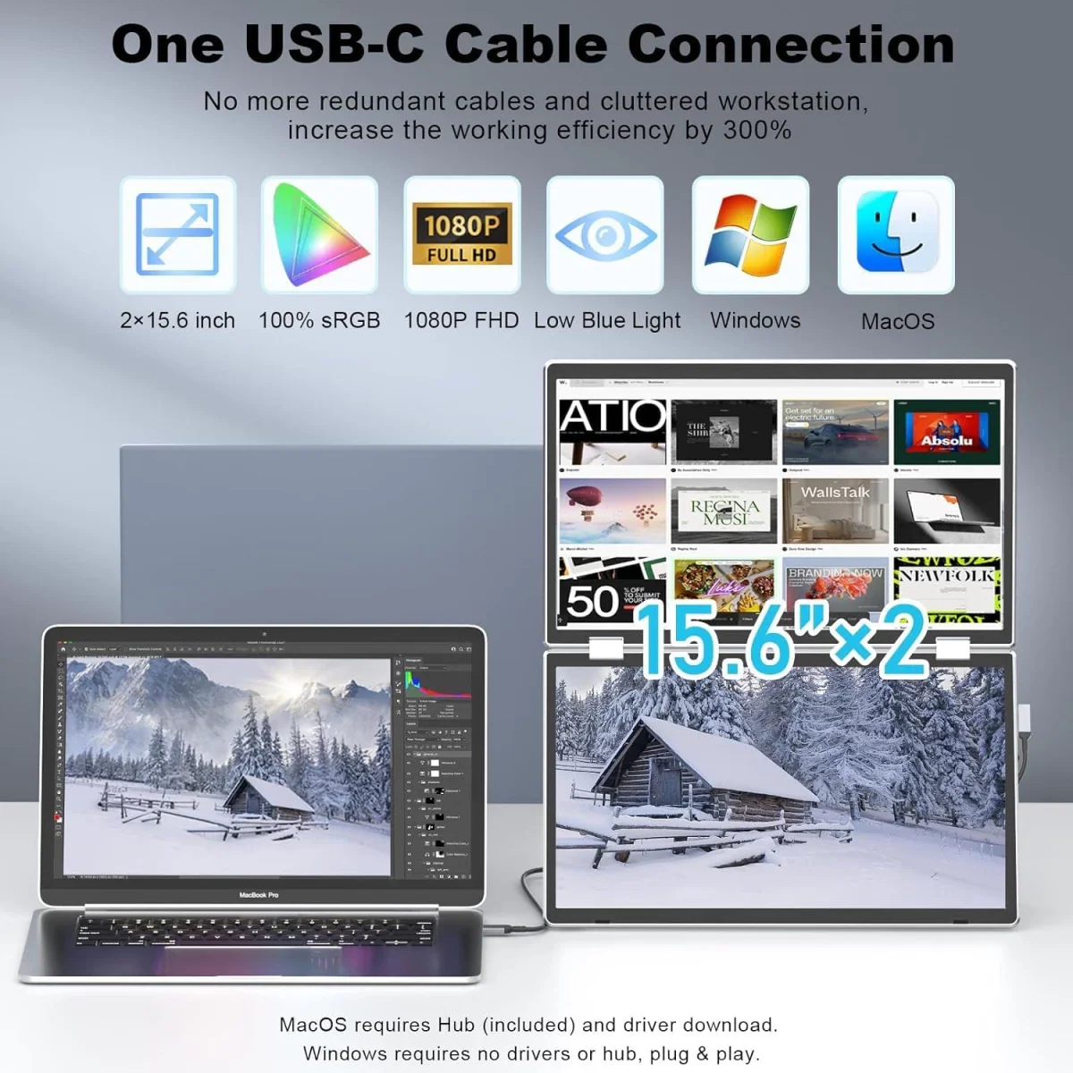 V2COM M2 15.6" IPS Full HD Triple Screen Extender Portable - Image 4
