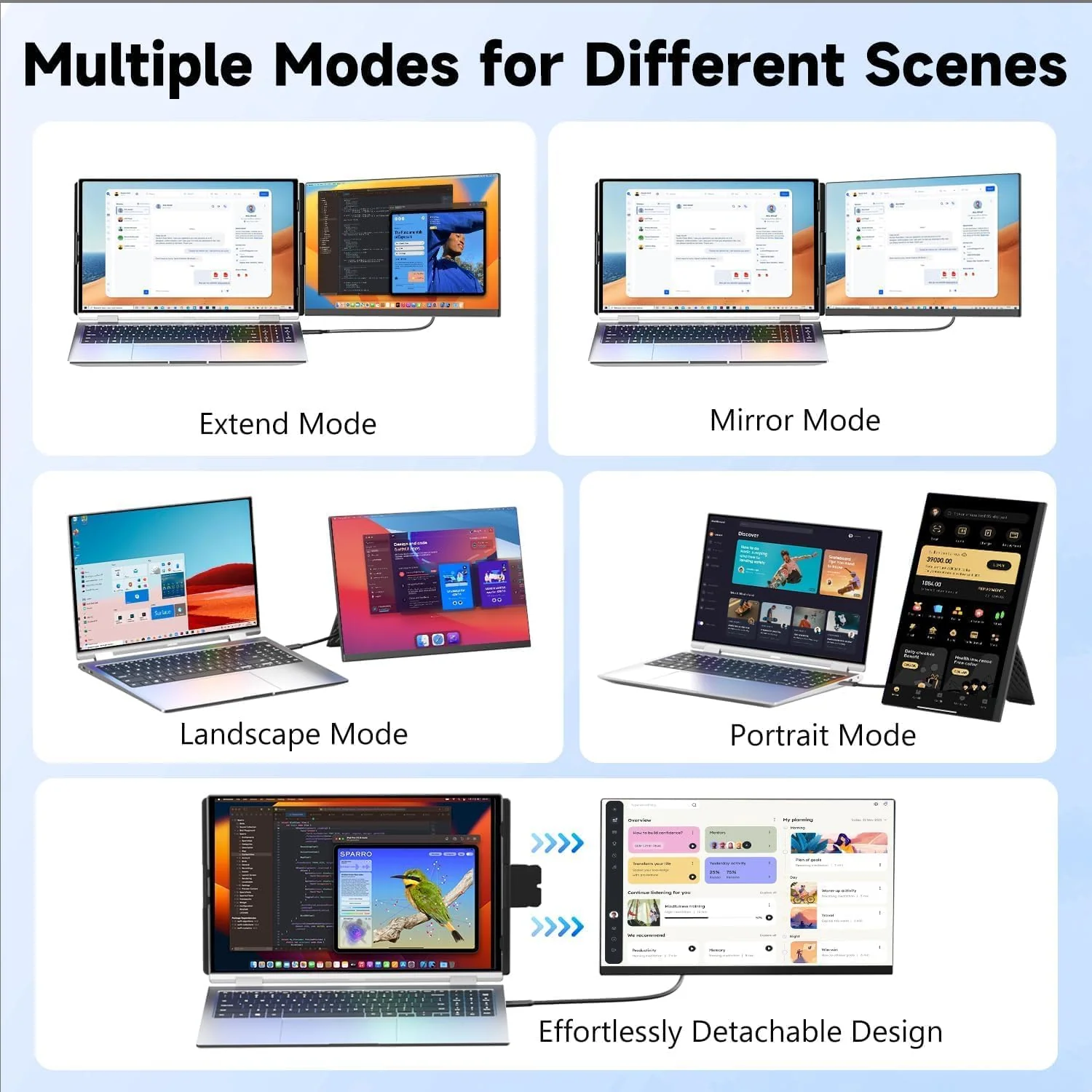 V2COM P5 15.6" IPS Full HD Portable Laptop Screen Extender, Detachable IPS Monitor for 13-17.3" Laptops - Image 3