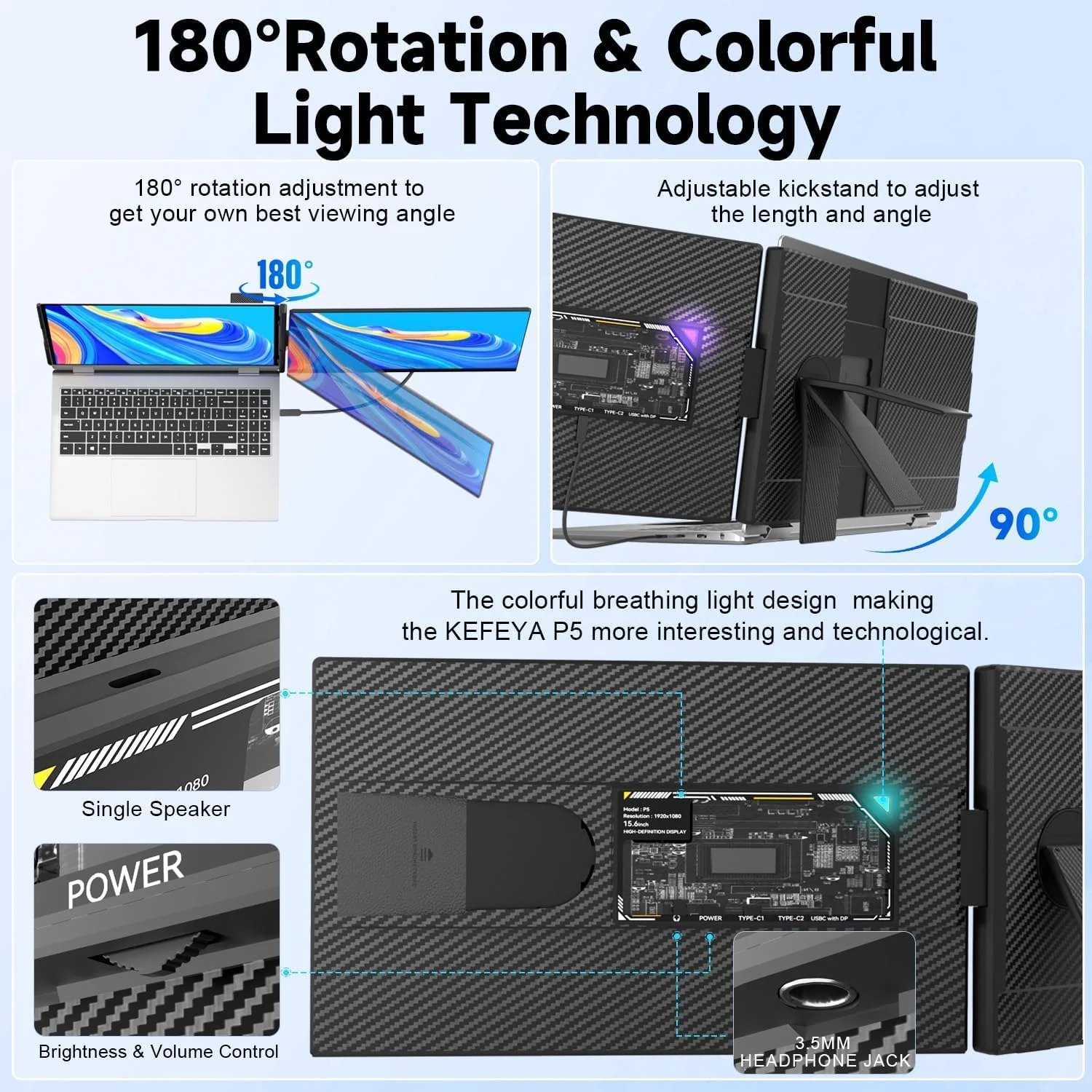 V2COM P5 15.6" IPS Full HD Portable Laptop Screen Extender, Detachable IPS Monitor for 13-17.3" Laptops - Image 4