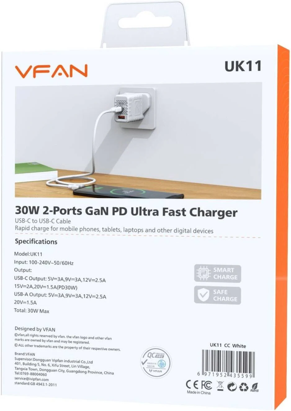 VFAN 2ports Fast Charger E11 30W USB-C - C - Image 2
