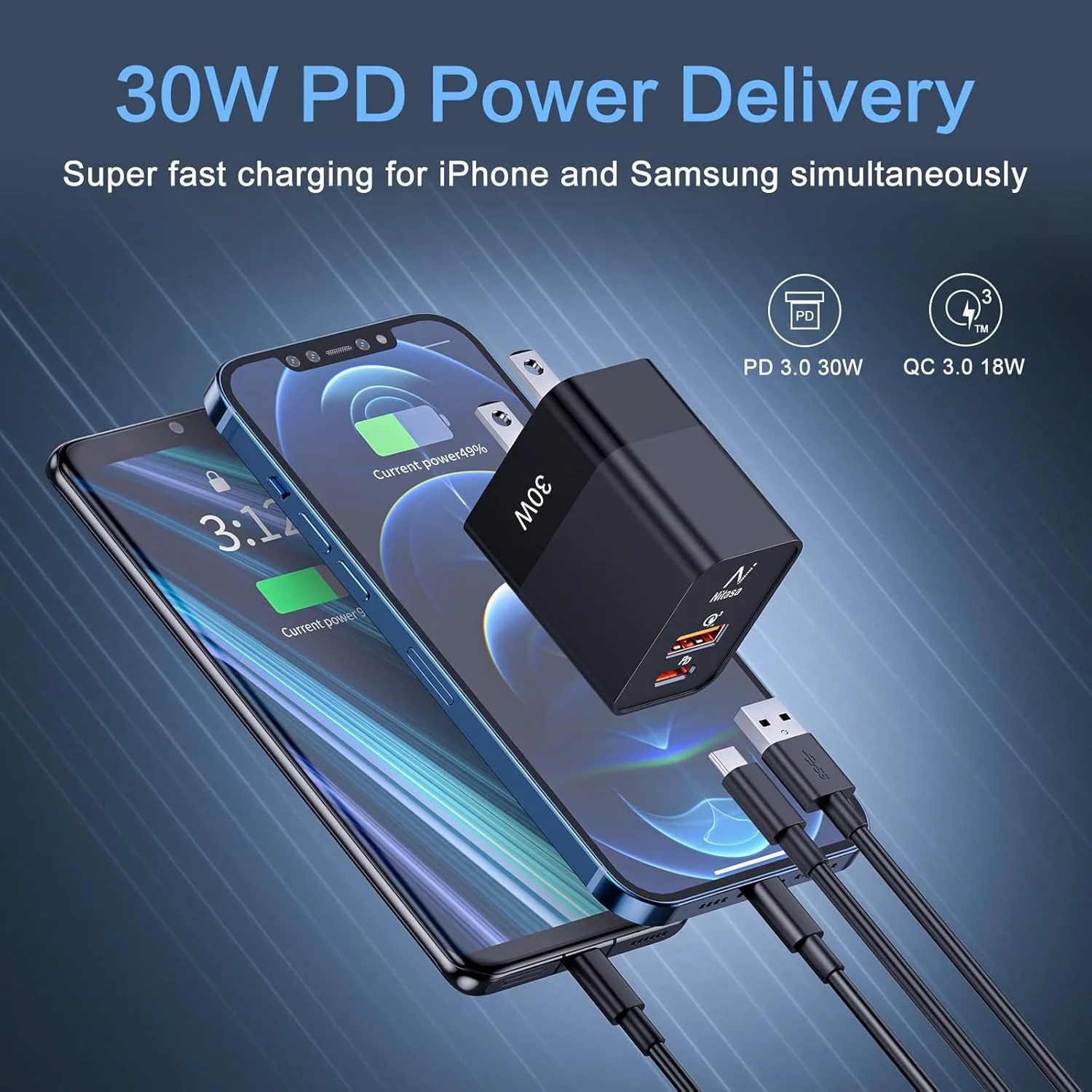 VFAN 2ports Fast Charger E11 30W USB-C - Lightning - Image 3