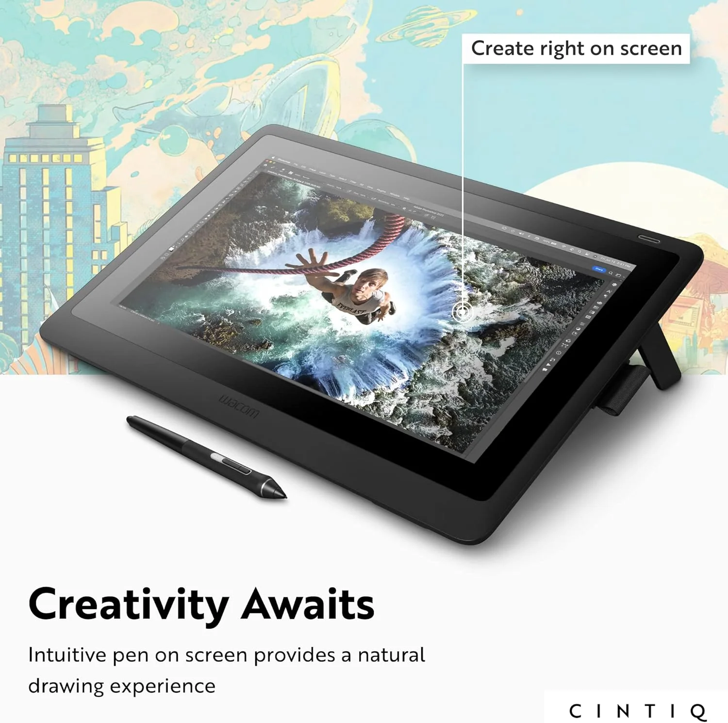 Wacom Cintiq 16 Creative Pen 16" Full HD Graphic Drawing Monitor with Wacom Pro Pen 2 For Windows & MAC - Black - Image 3