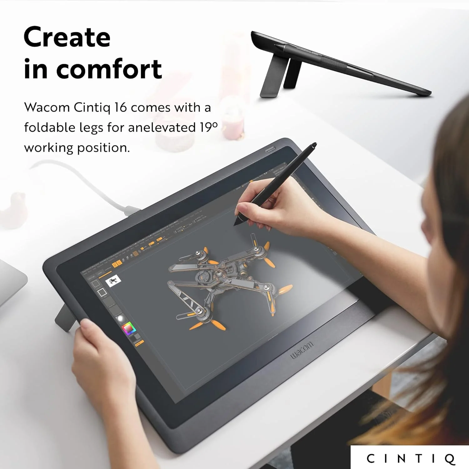 Wacom Cintiq 16 Creative Pen 16" Full HD Graphic Drawing Monitor with Wacom Pro Pen 2 For Windows & MAC - Black - Image 6