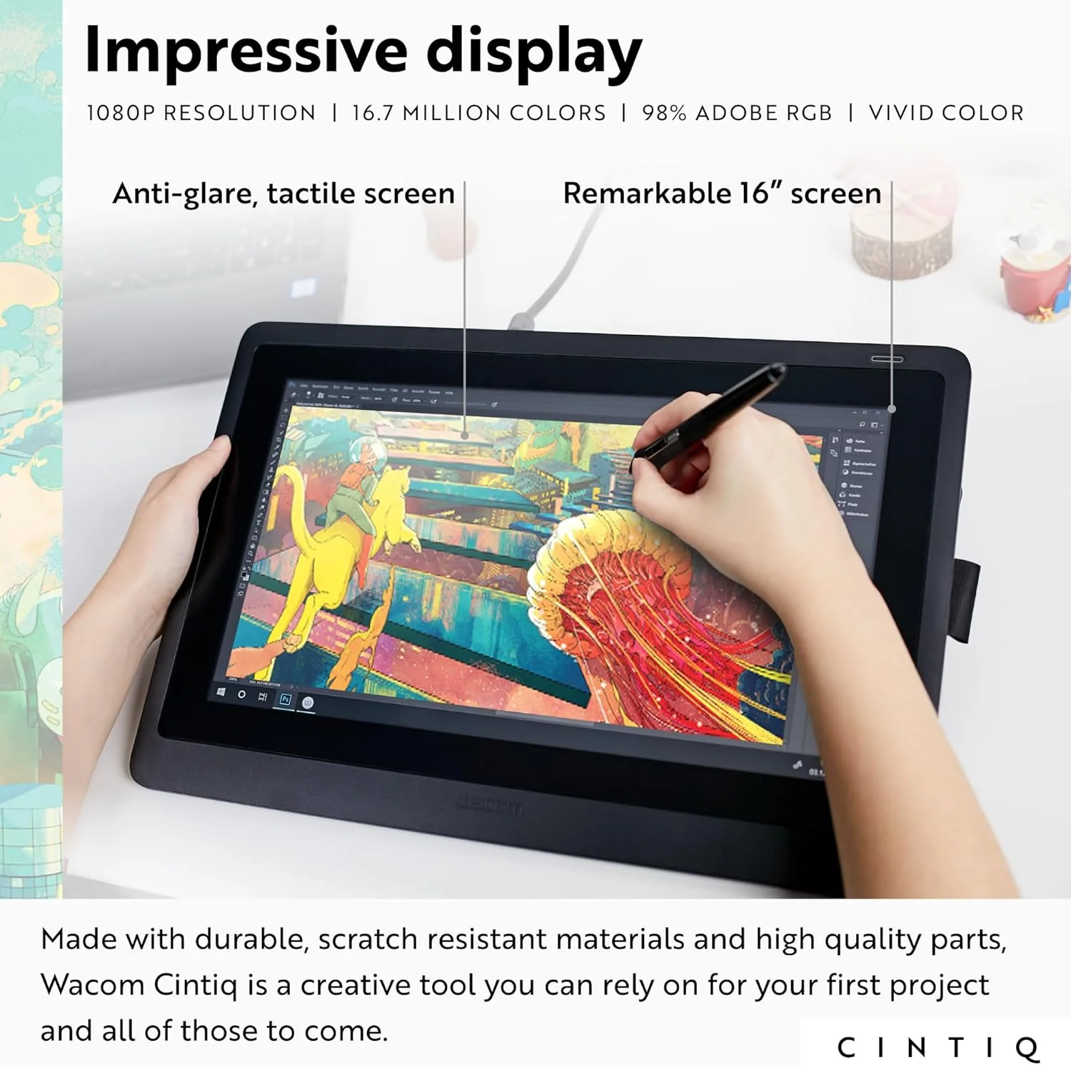Wacom Cintiq 16 Creative Pen 16" Full HD Graphic Drawing Monitor with Wacom Pro Pen 2 For Windows & MAC - Black - Image 8