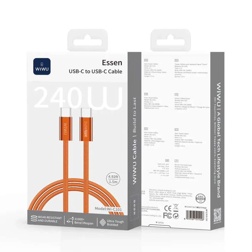 WIWU 240W Essen Series Nylon Braided C-C Cable Wi-C101 C-C 1.5m - Image 4
