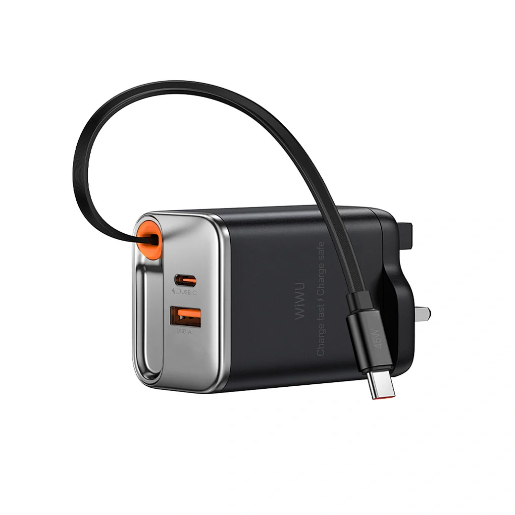 WIWU 45W Helix GaN Fast Charger - Black - Image 3