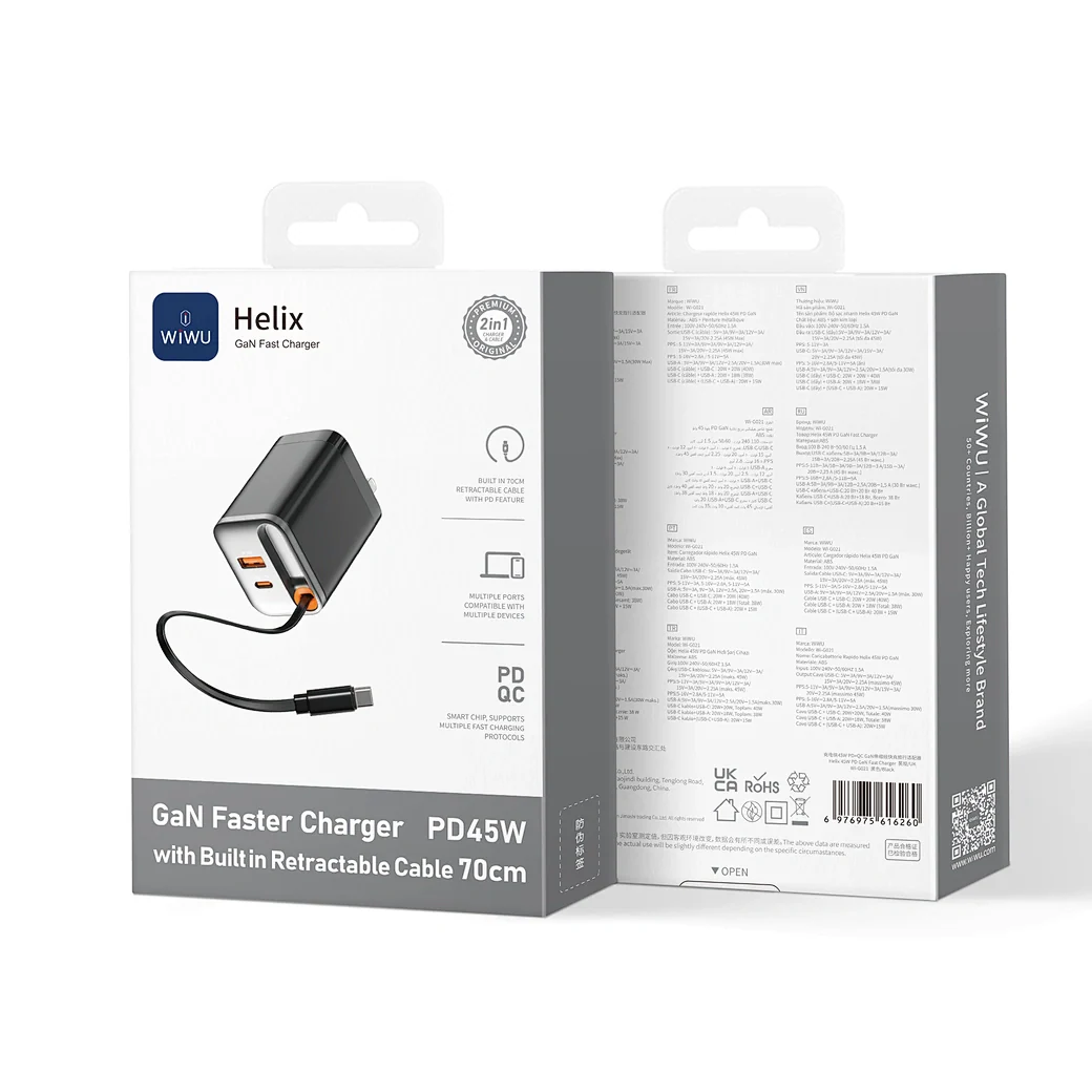 WIWU 45W Helix GaN Fast Charger - Black - Image 4
