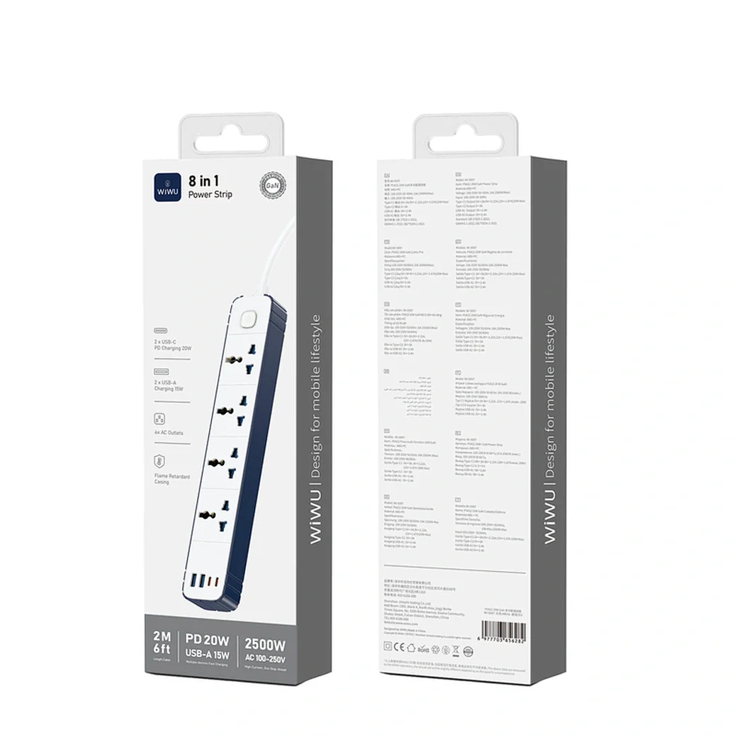 WIWU 8in1 20W GaN Power Strip 2C+2A+4AC - White - Image 2