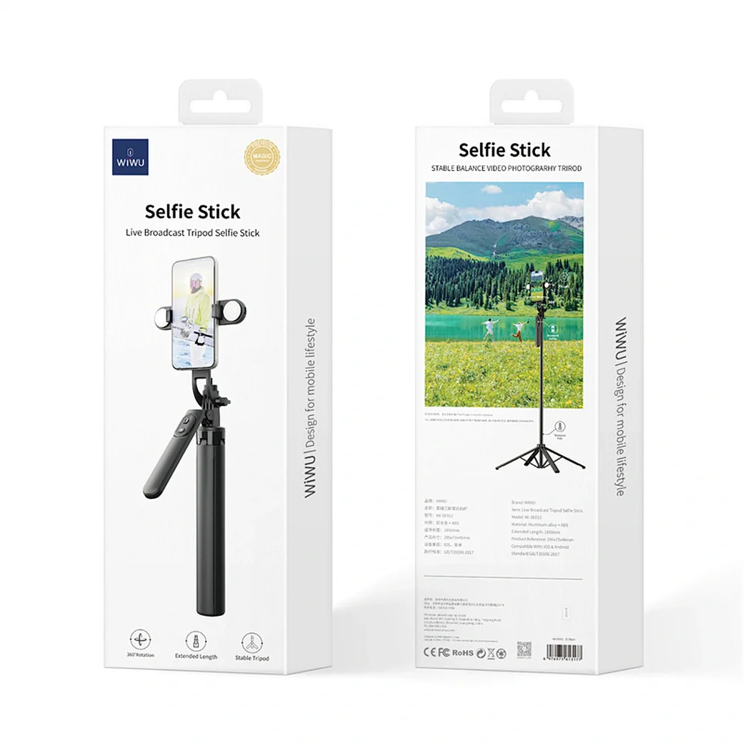 WIWU W-SE012 Live Broadcast Tripod Selfie Stick - Black - Image 2