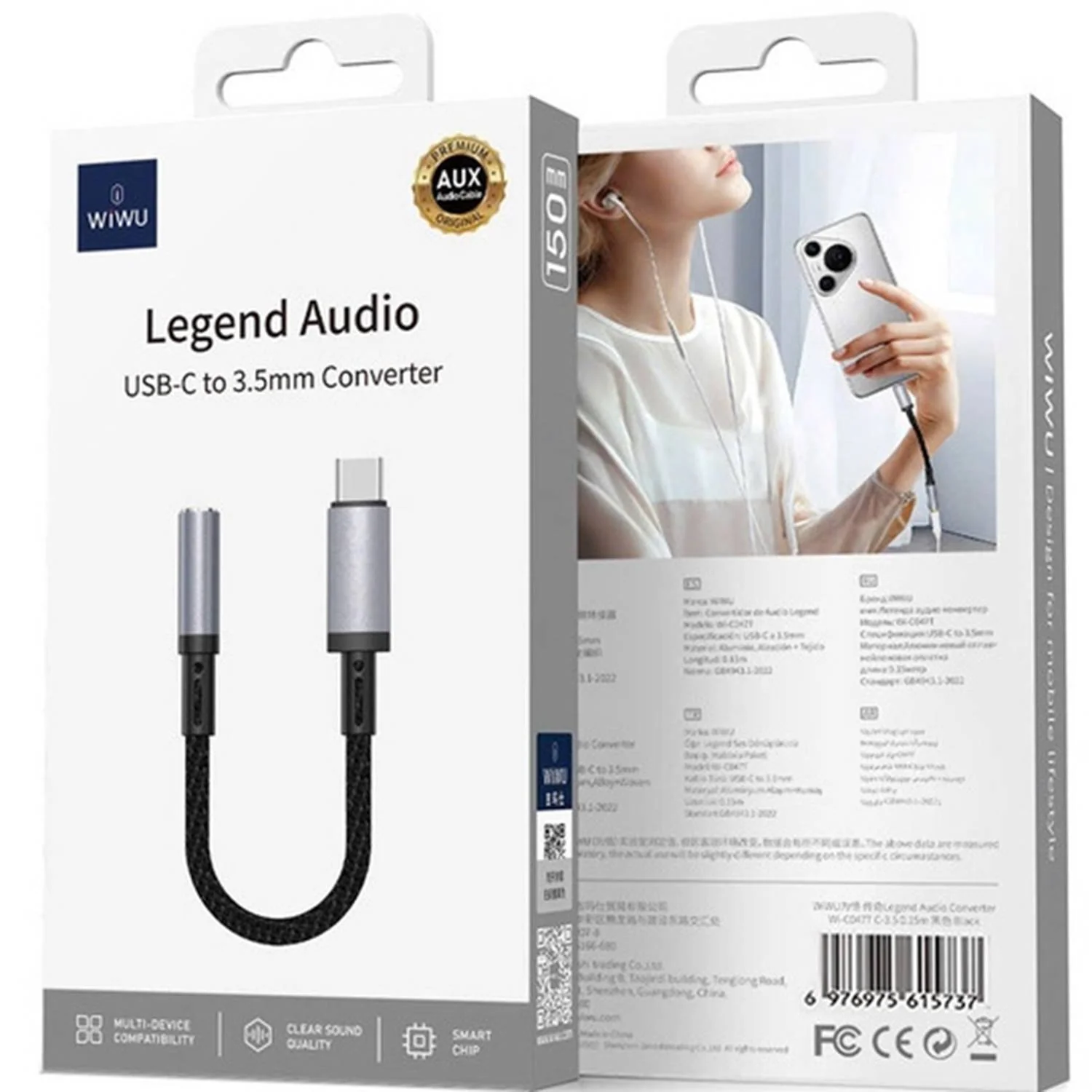 WIWU Wi-C047T Legend Audio Convertor C to 3.5mm - Black - Image 2