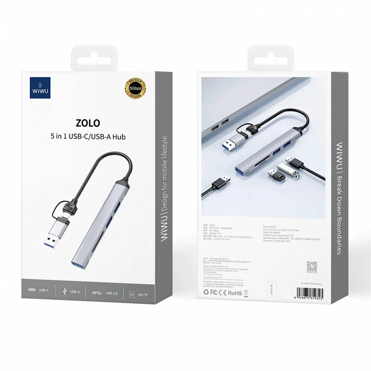 WIWU Wi-HB003 ZOLO 5 in 1 USB-C/USB-A HUB - Image 2