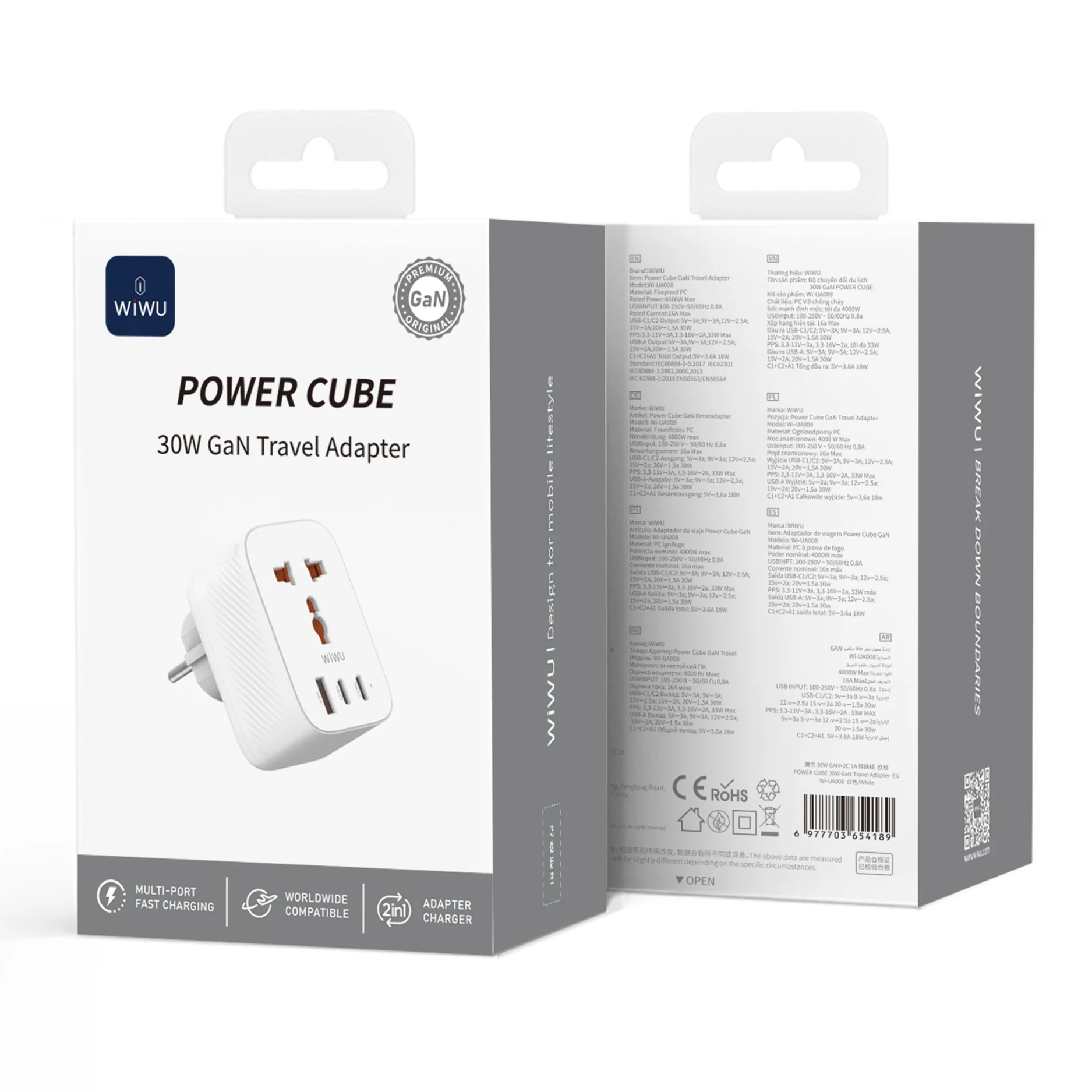 Wiwu WI-UA008 Power Cube 30w GAN Travel Charging Adapter - Image 2