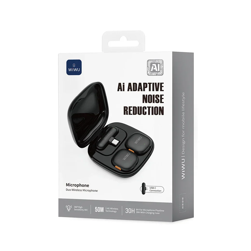 WIWU Wi-WM006 Duo Wireless Microphone AI Adaptive Noise Reduction - Black - Image 8