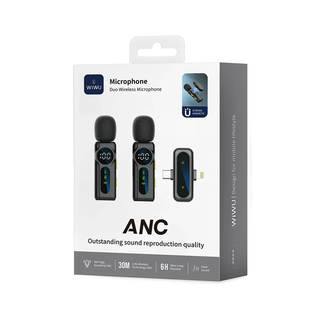 WIWU Wi-WM007 2in1 Wireless Lavalier Microphone with ANC and Lightning Port - Image 2